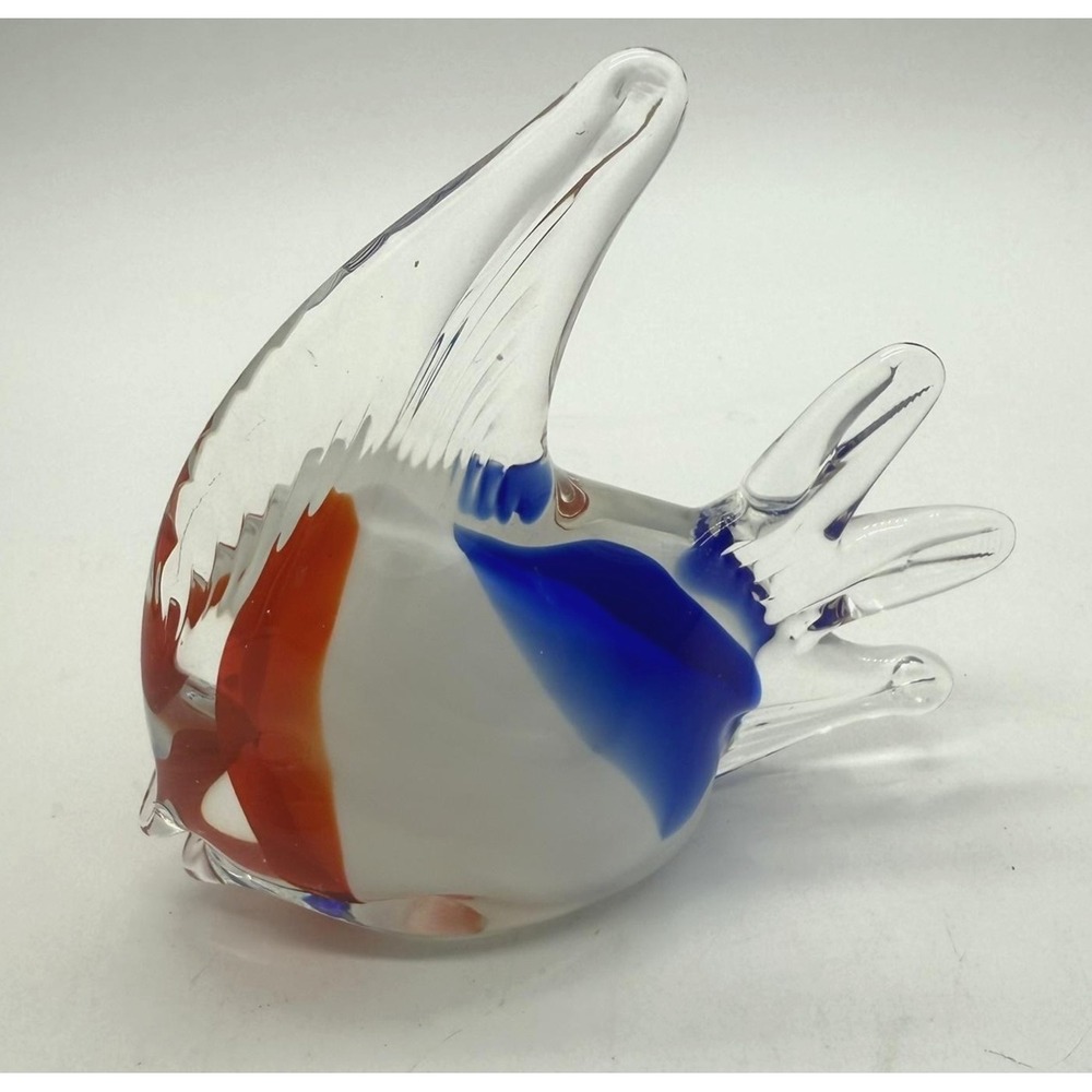 Murano Style Art Glass Angelfish‎ Sculpture Red White Blue Figurine Paperweight